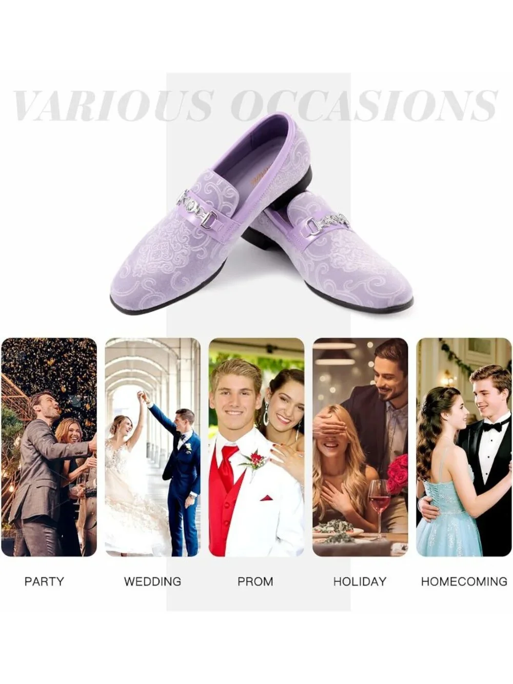 Jionrini Men's Lavender Velvet Loafers Gold Buckle Penny Slip On Classical Shoes